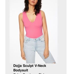 Dynamite Dojja Sculpt V-Neck Bodysuit — Bright Pink
